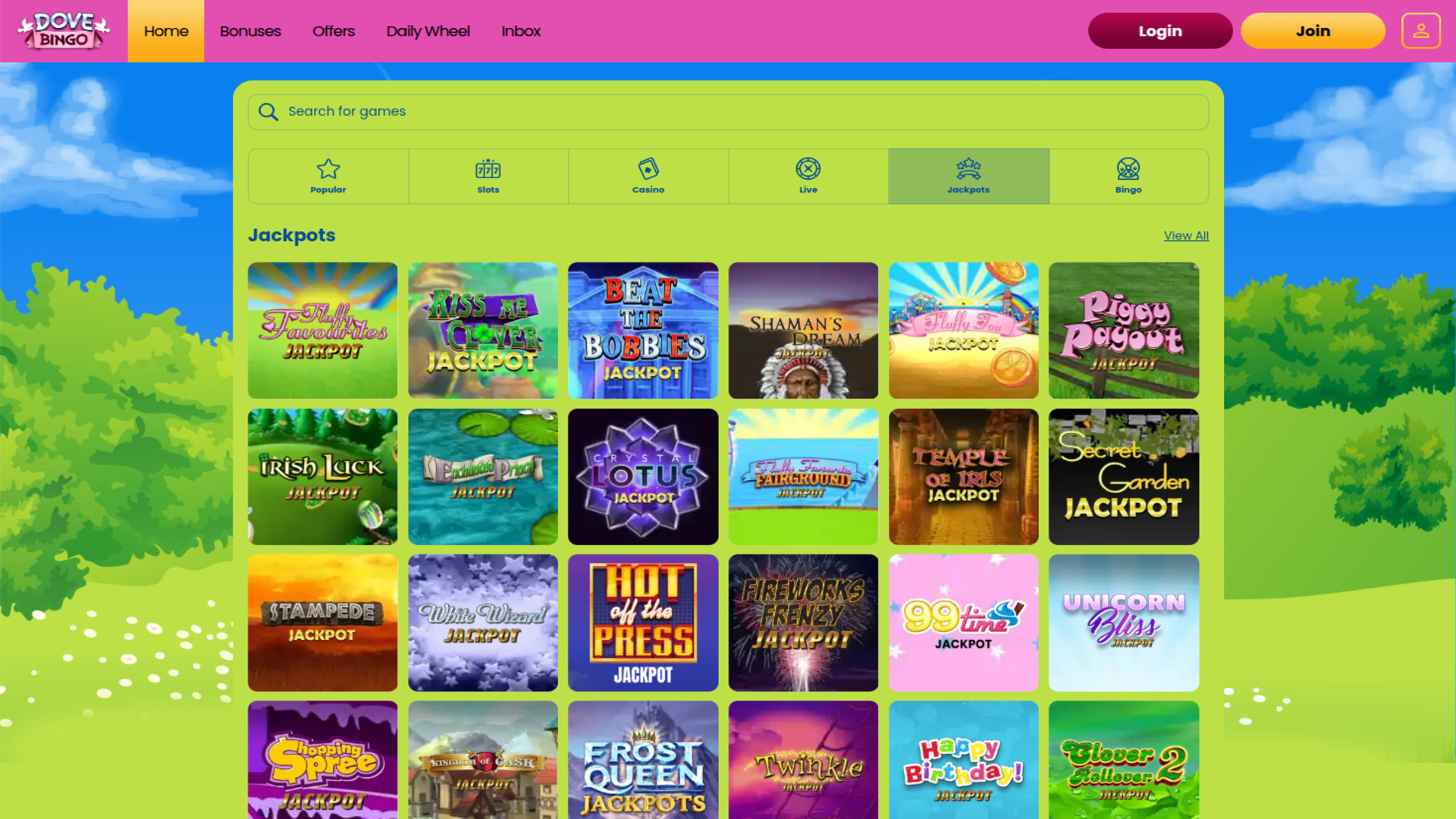 Dove Bingo Casino Desktop Jackpot