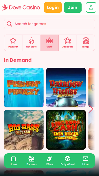 Dove Casino Mobile Games