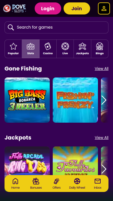 Dove Slots Casino Mobile Games