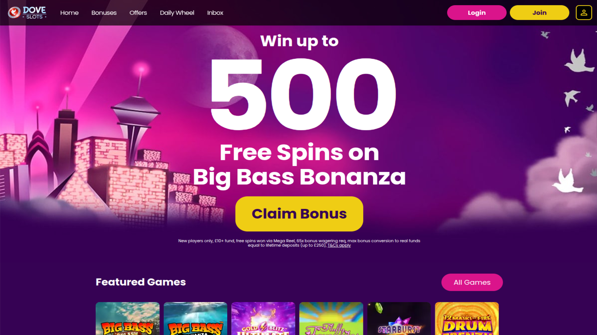 Dove Slots Casino Desktop Homepage