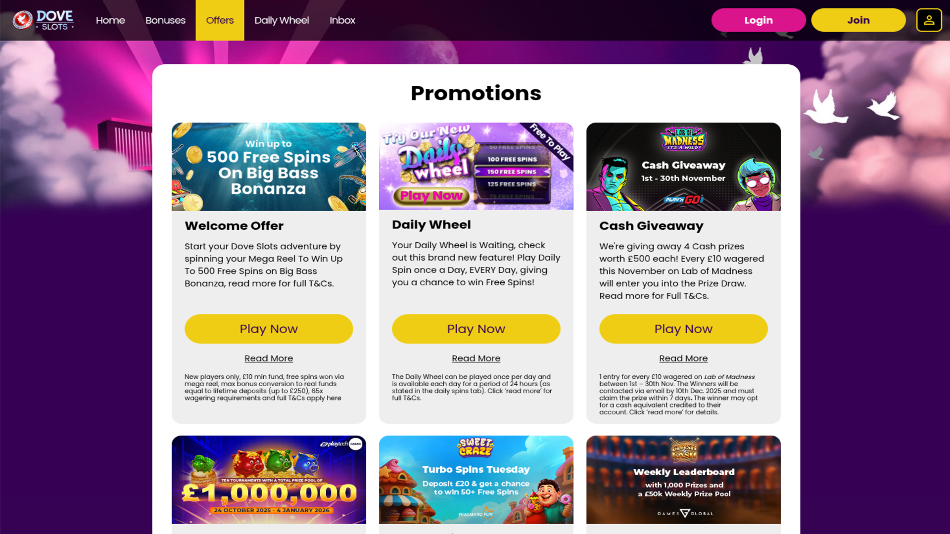 Dove Slots Casino Desktop Promotions