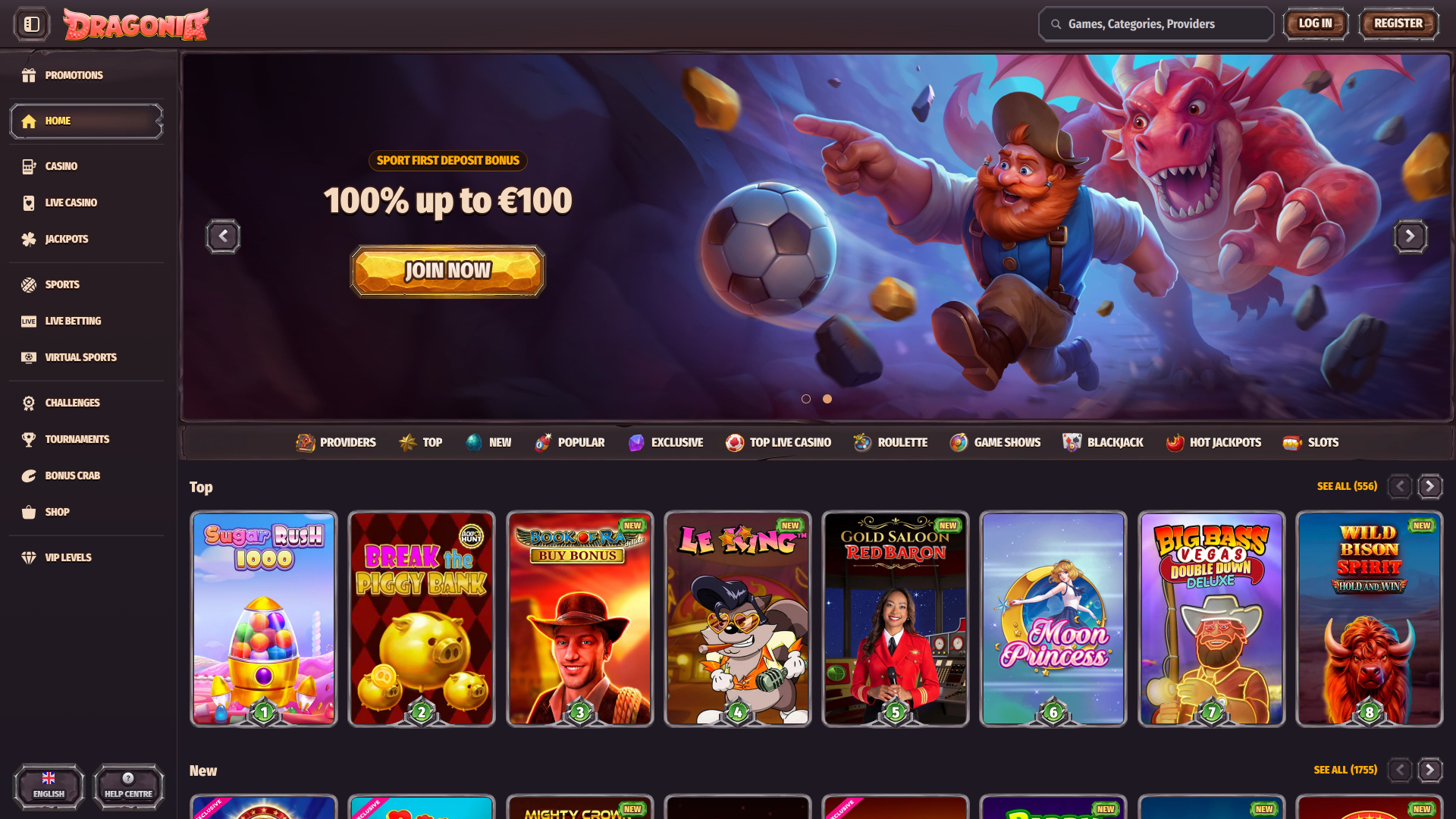 Dragonia Casino Desktop Homepage