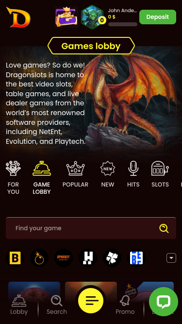 Dragonslots Casino Homepage Mobile