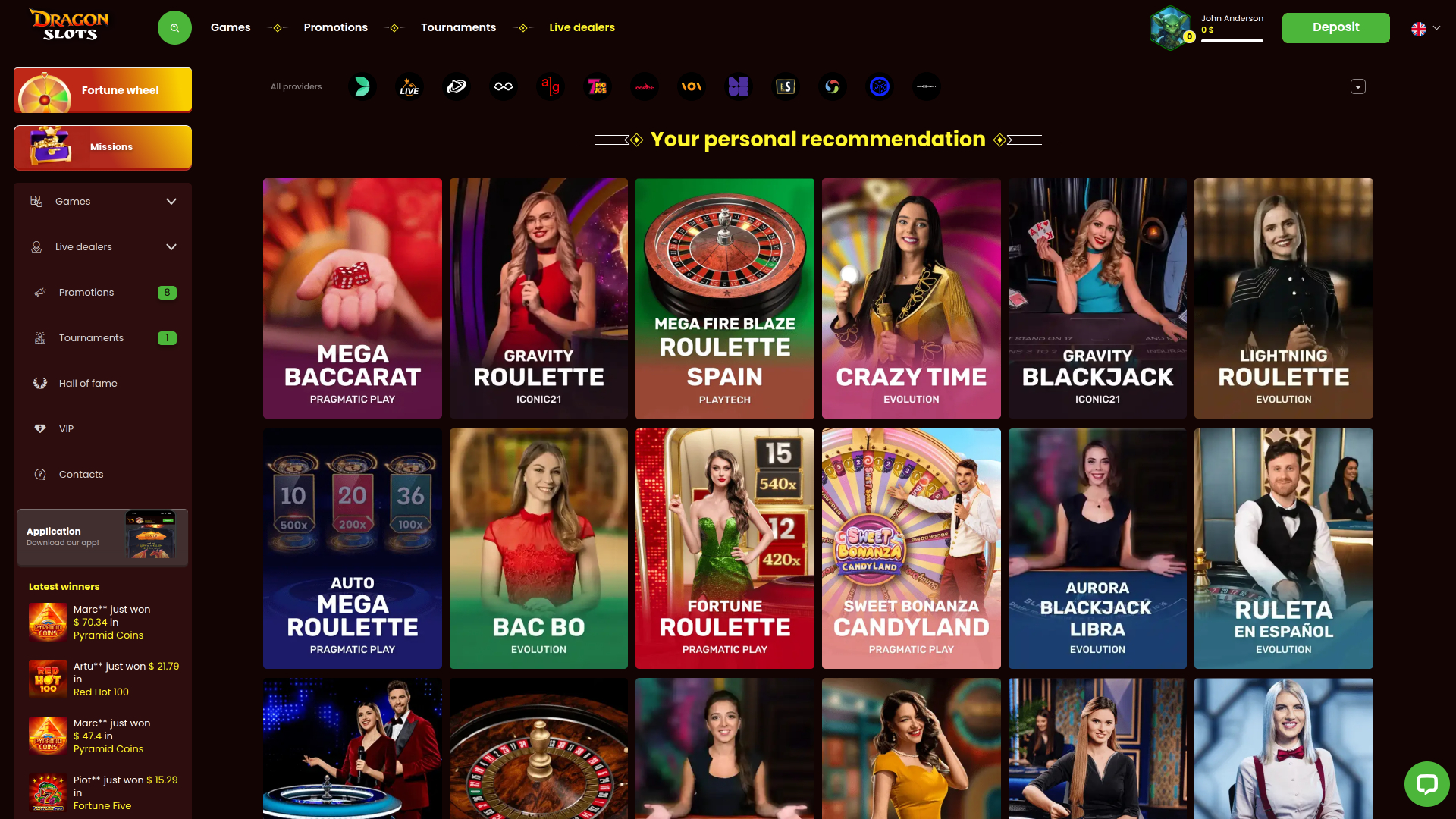 Dragonslots Casino Live Dealer Desktop