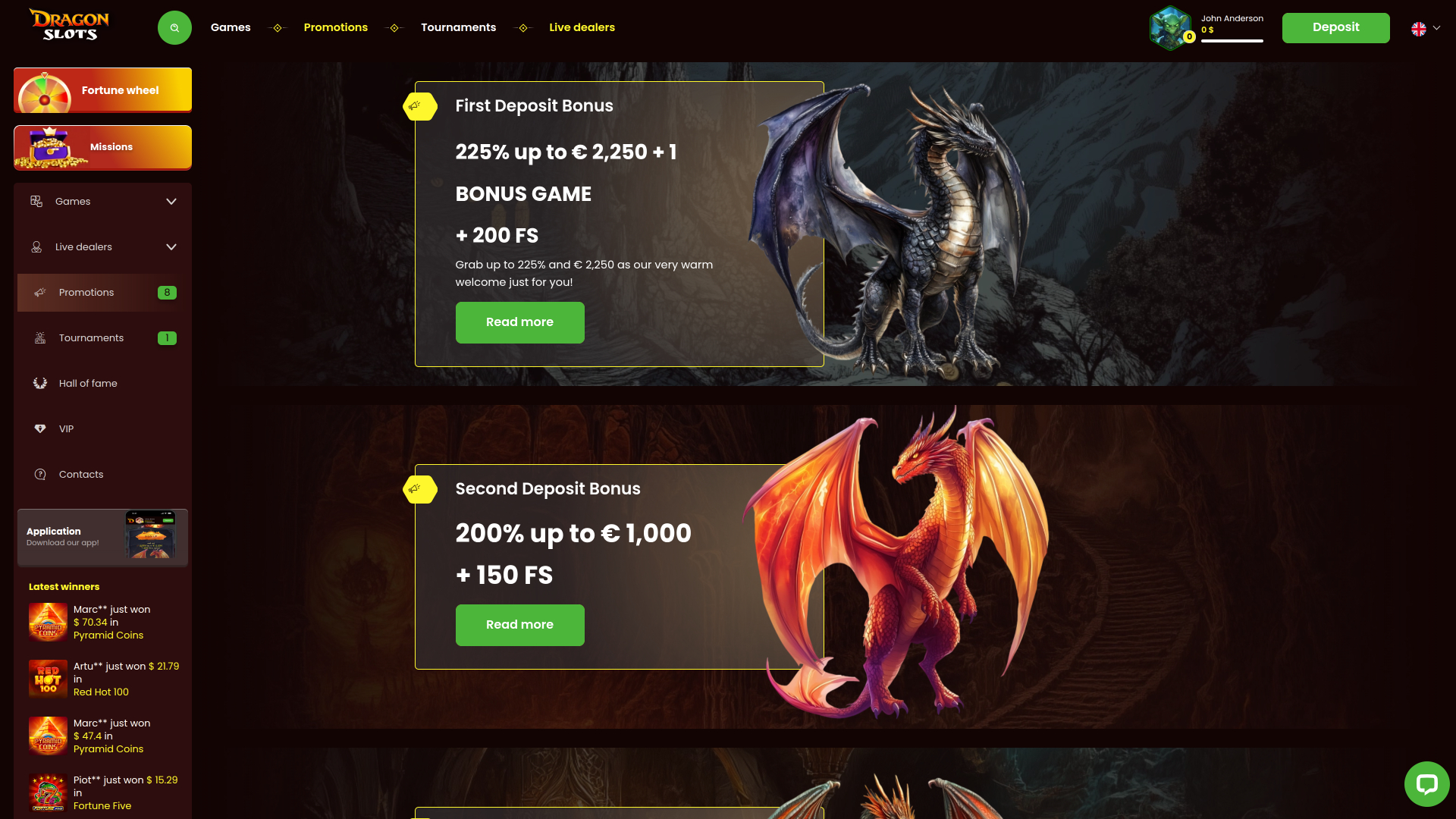 Dragonslots Casino Promotions Desktop