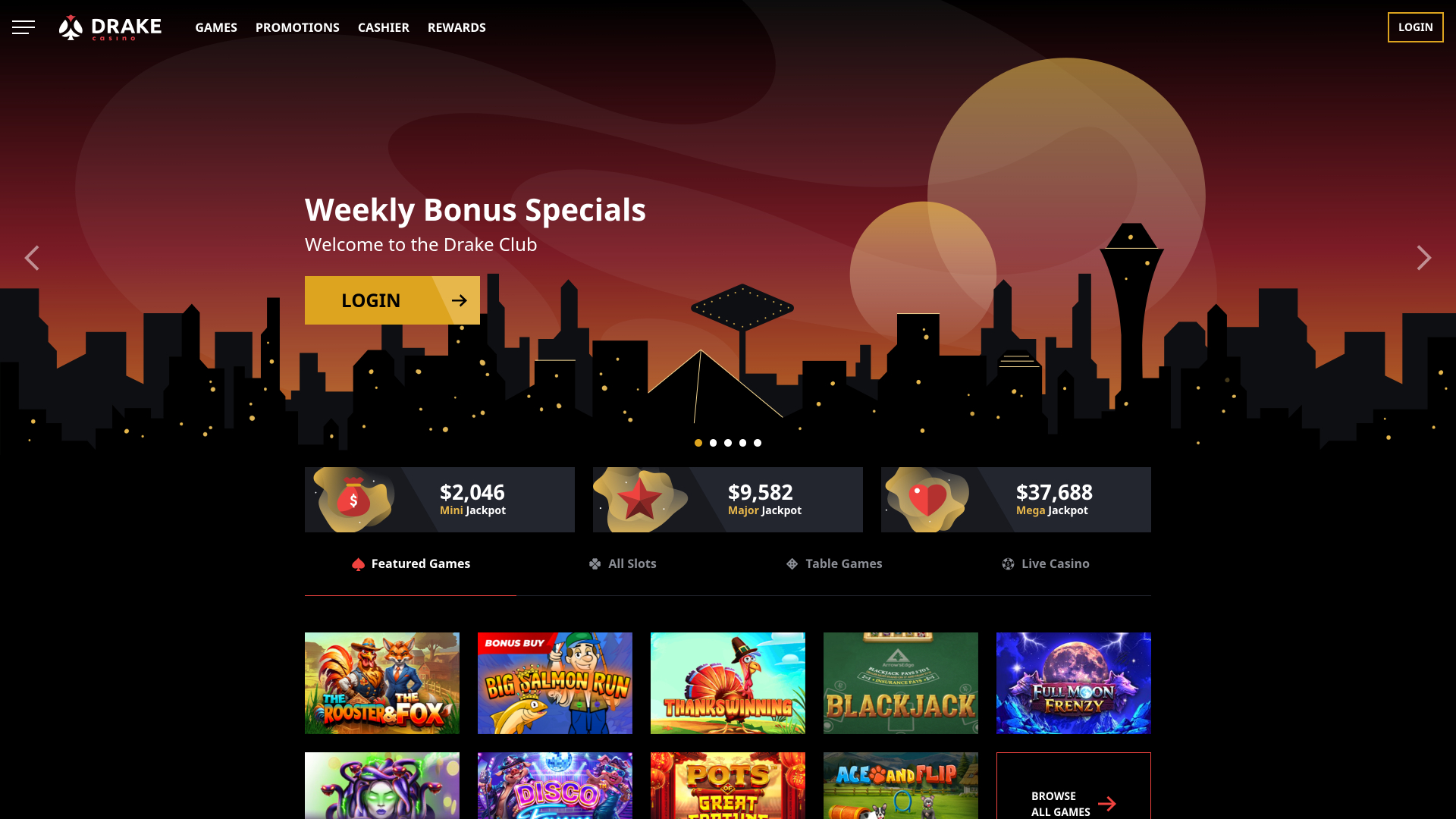 Drake Casino Homepage Desktop