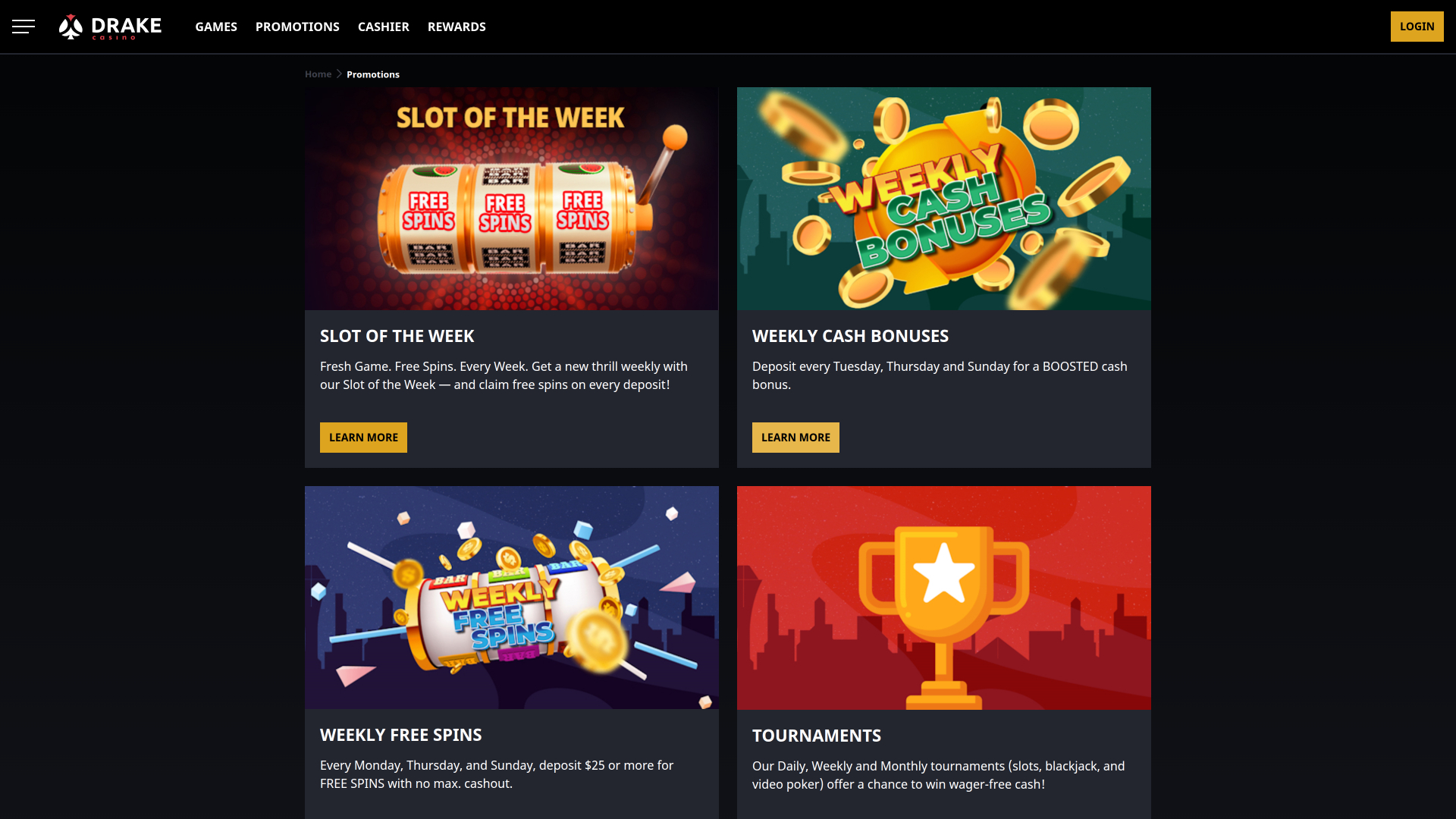 Drake Casino Promotions Desktop