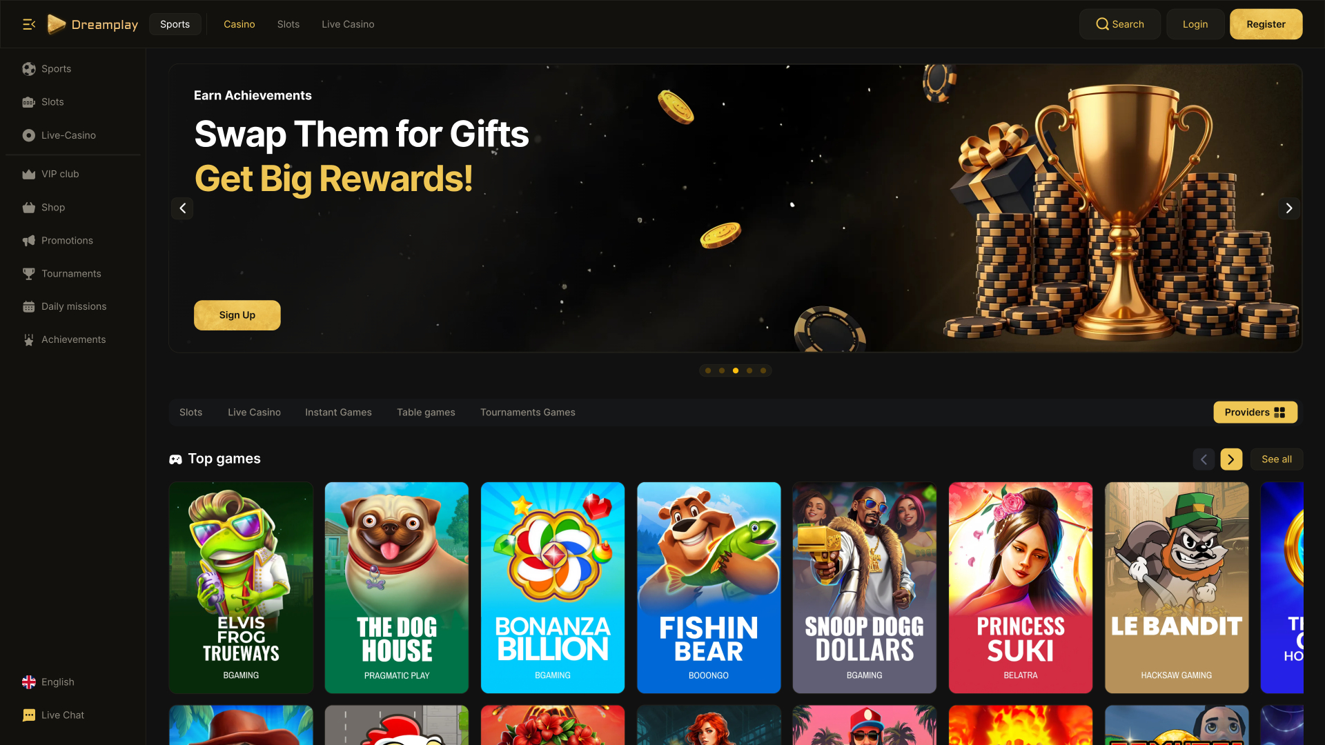 Dreamplay Casino Homepage Desktop
