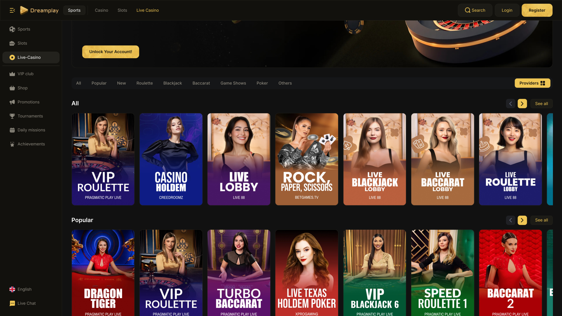 Dreamplay Casino Live Dealer Desktop