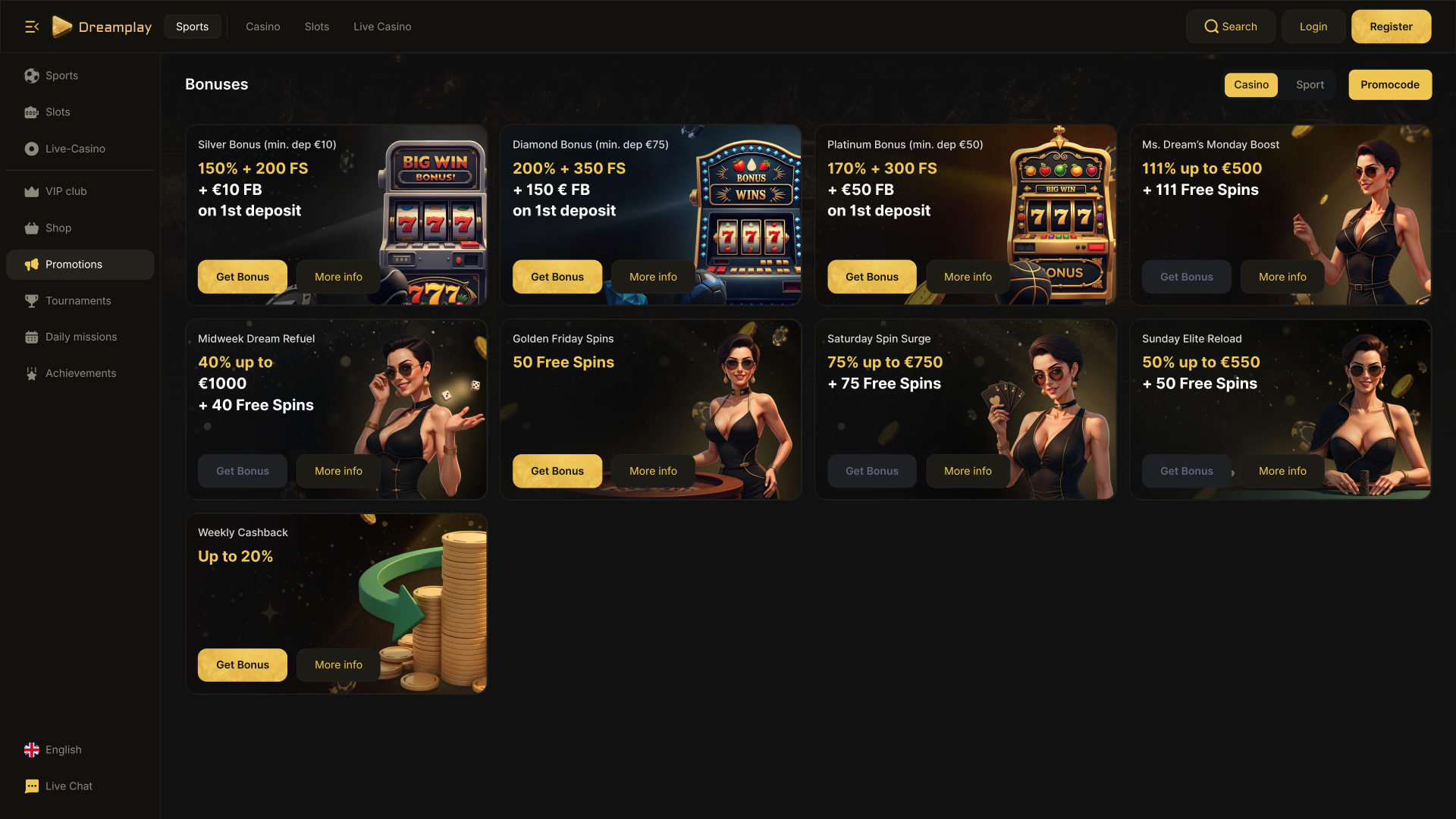 Dreamplay Casino Promotions Desktop