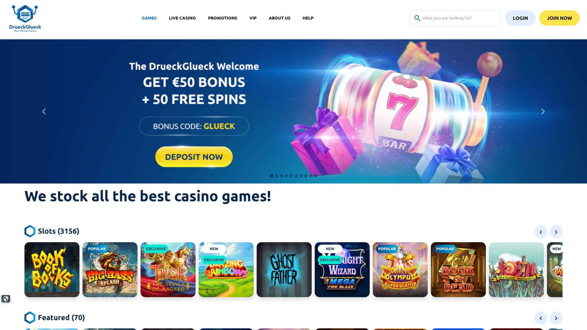 DrueckGlueck Casino Desktop-Hintergrundbild-Homepage