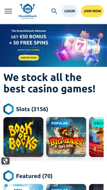 Mobiles Bild der Startseite von DrueckGlueck Casino