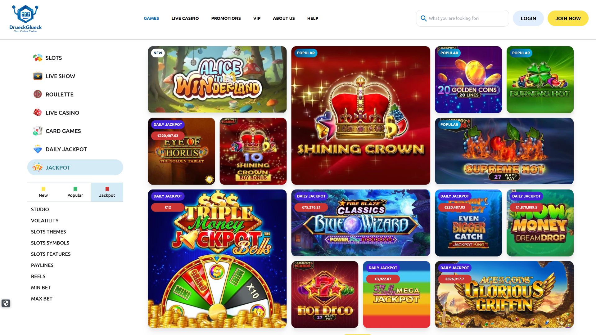 DrueckGlueck Casino Desktop-Bild Jackpot