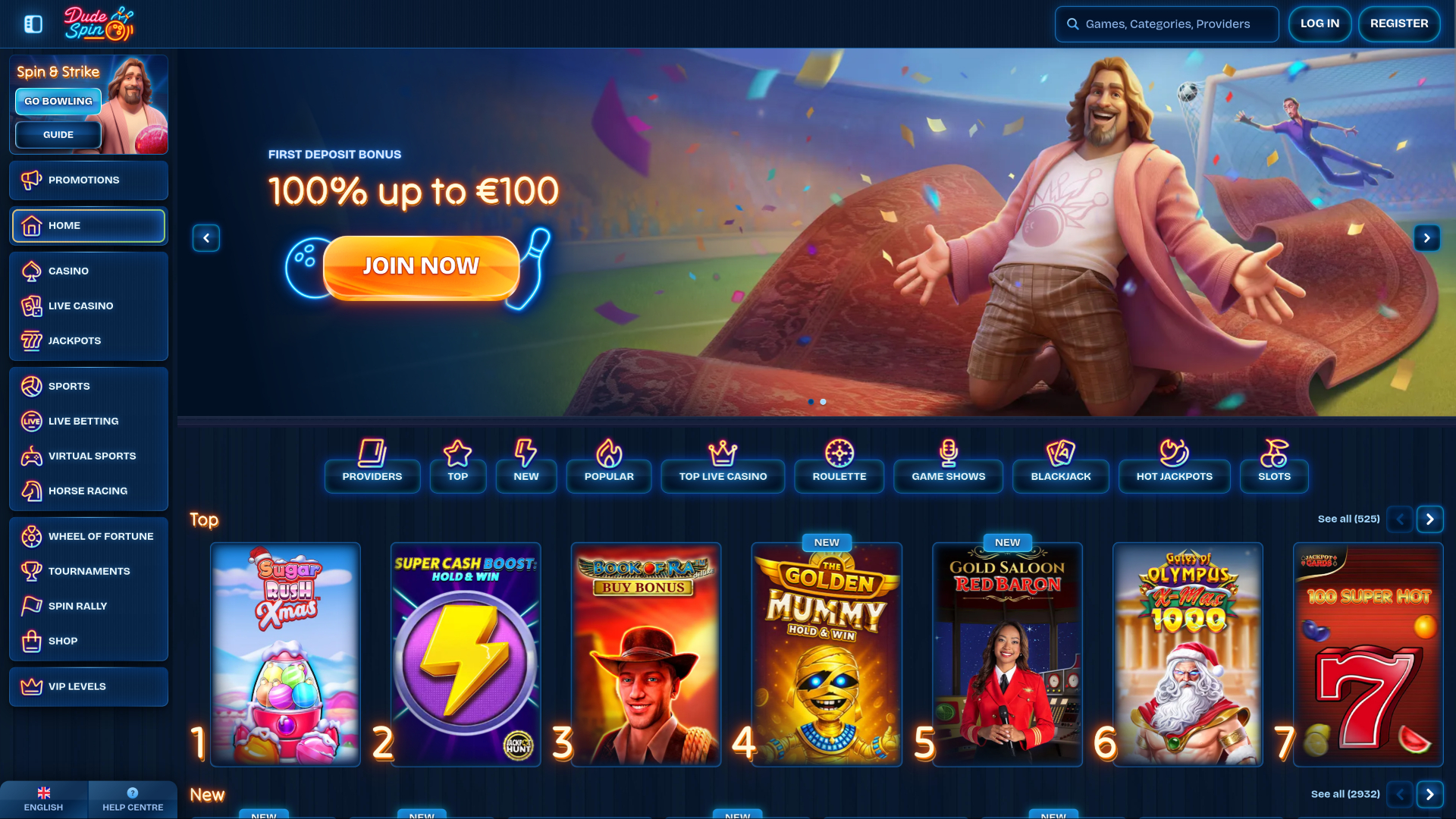 DudeSpin Casino Homepage