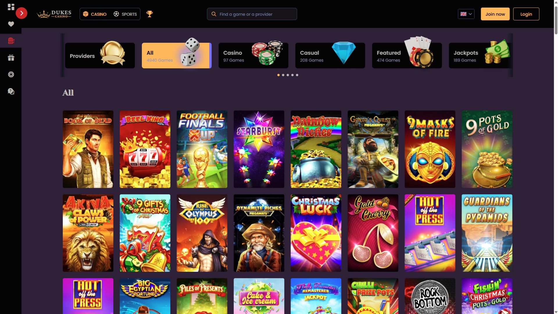 Dukes Casino Desktop Image Games