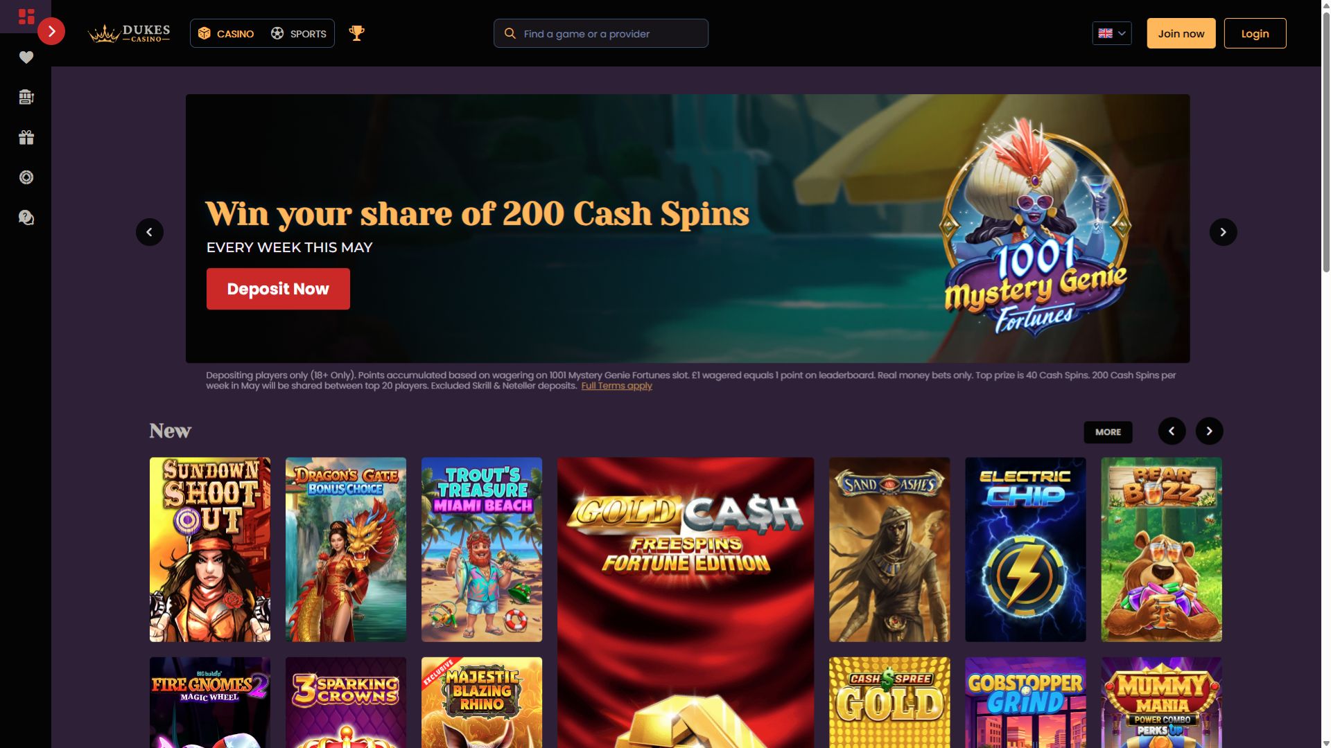 Dukes Casino Desktop Image Homepage