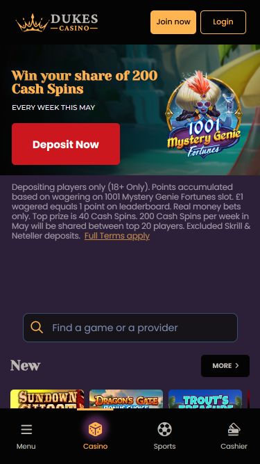 Dukes Casino Mobile Image Homepage