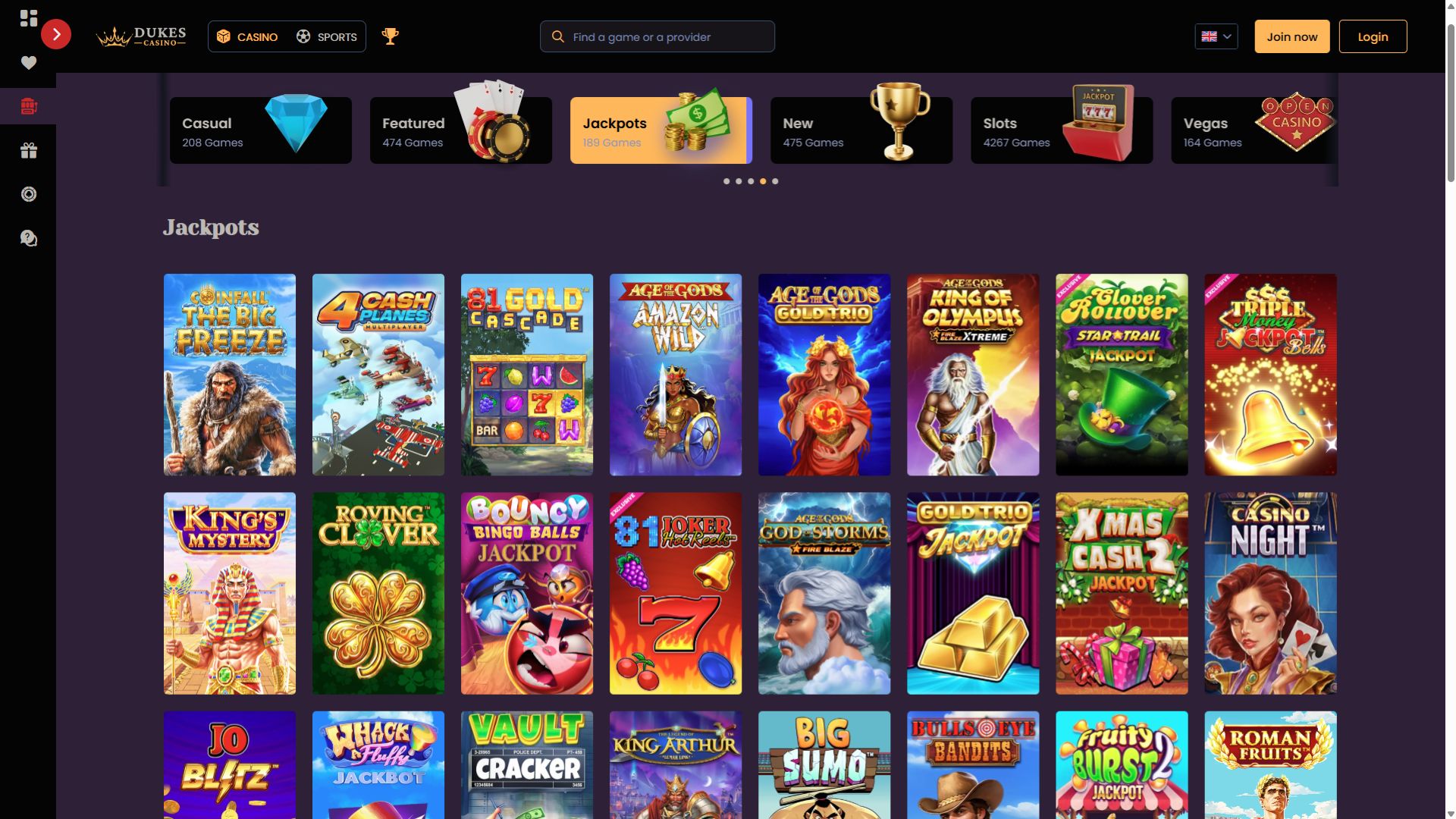 Dukes Casino Desktop Image Jackpot