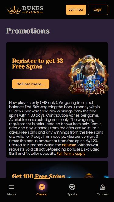 Dukes Casino Mobile Image Promotions