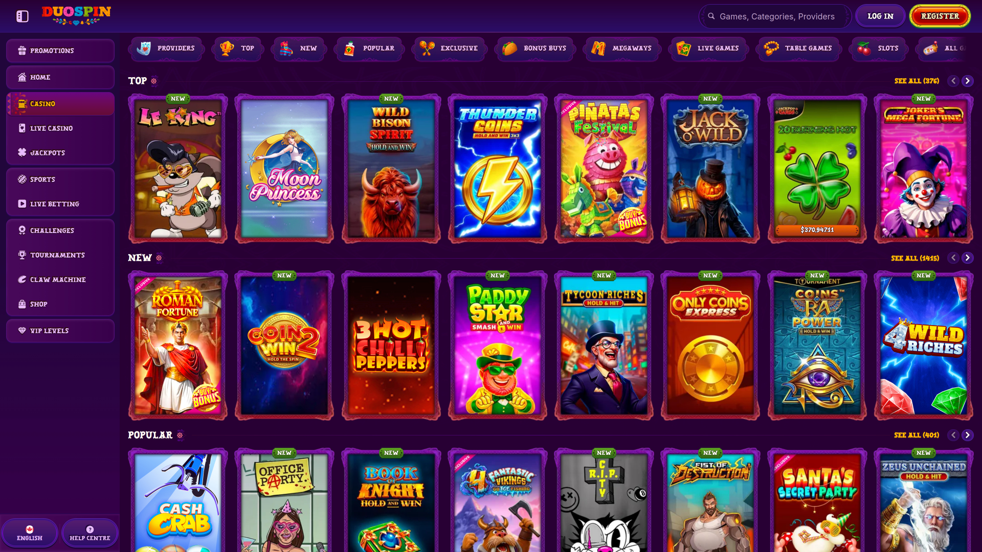 DuoSpin Casino Desktop Games