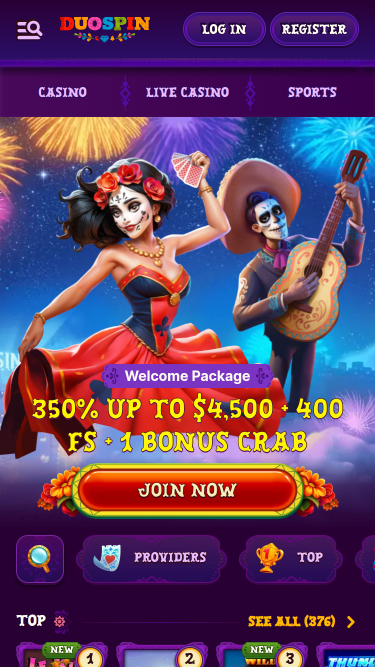 DuoSpin Casino Mobile Homepage