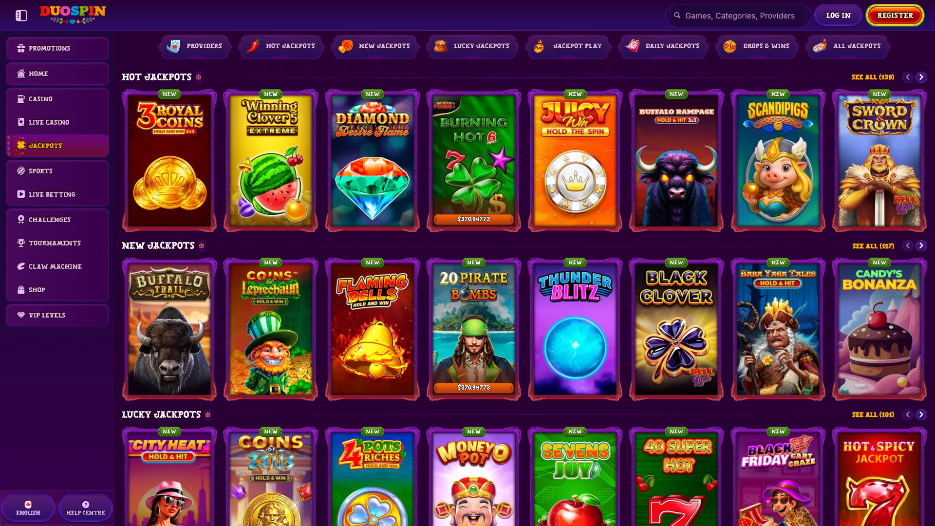 DuoSpin Casino Desktop Jackpot