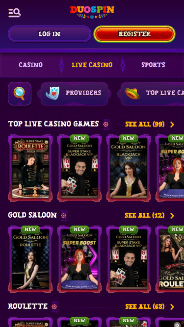 DuoSpin Casino Mobile Live Dealer