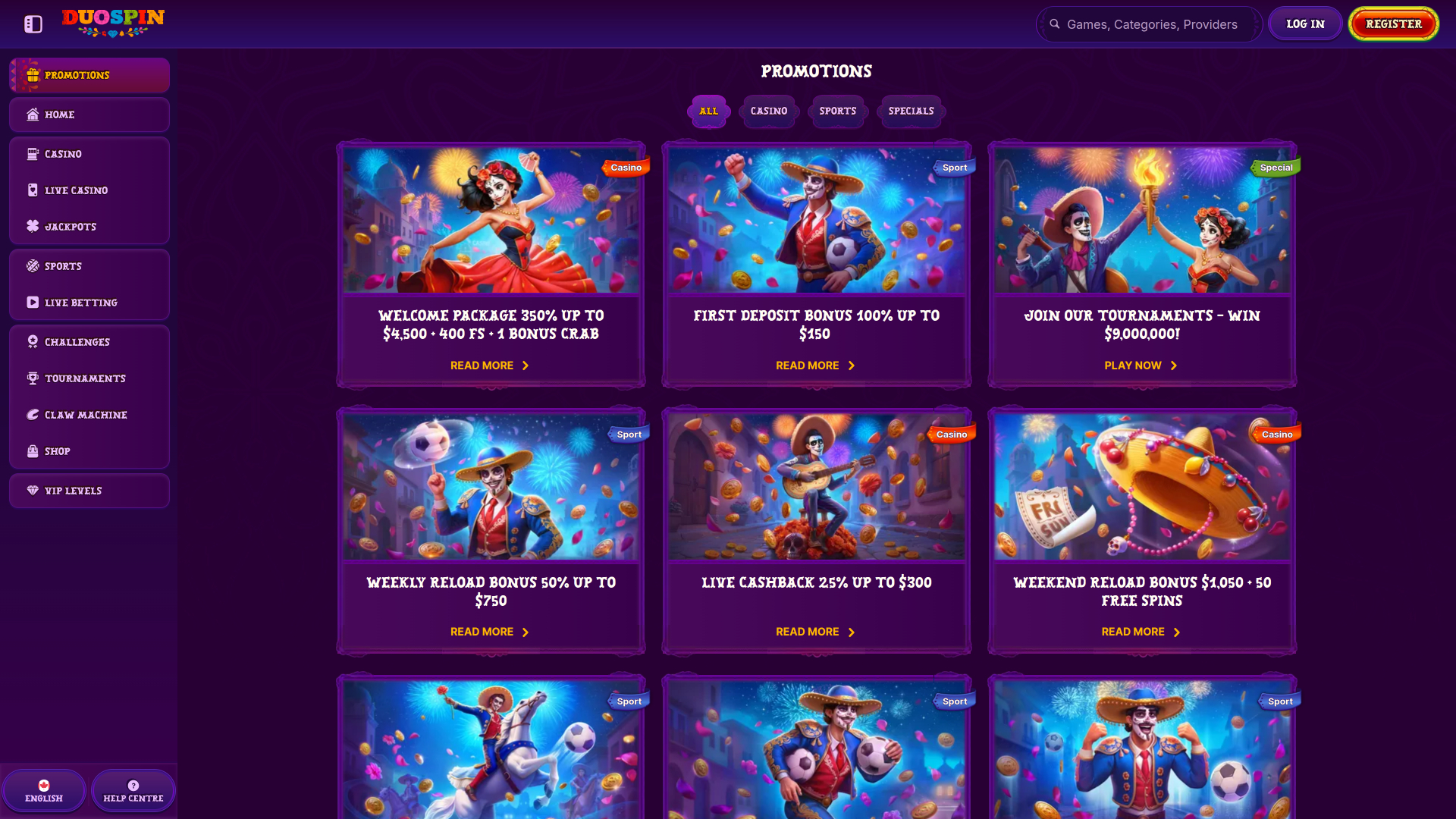 DuoSpin Casino Desktop Promotions