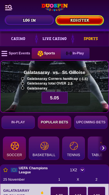 DuoSpin Casino Mobile Sports