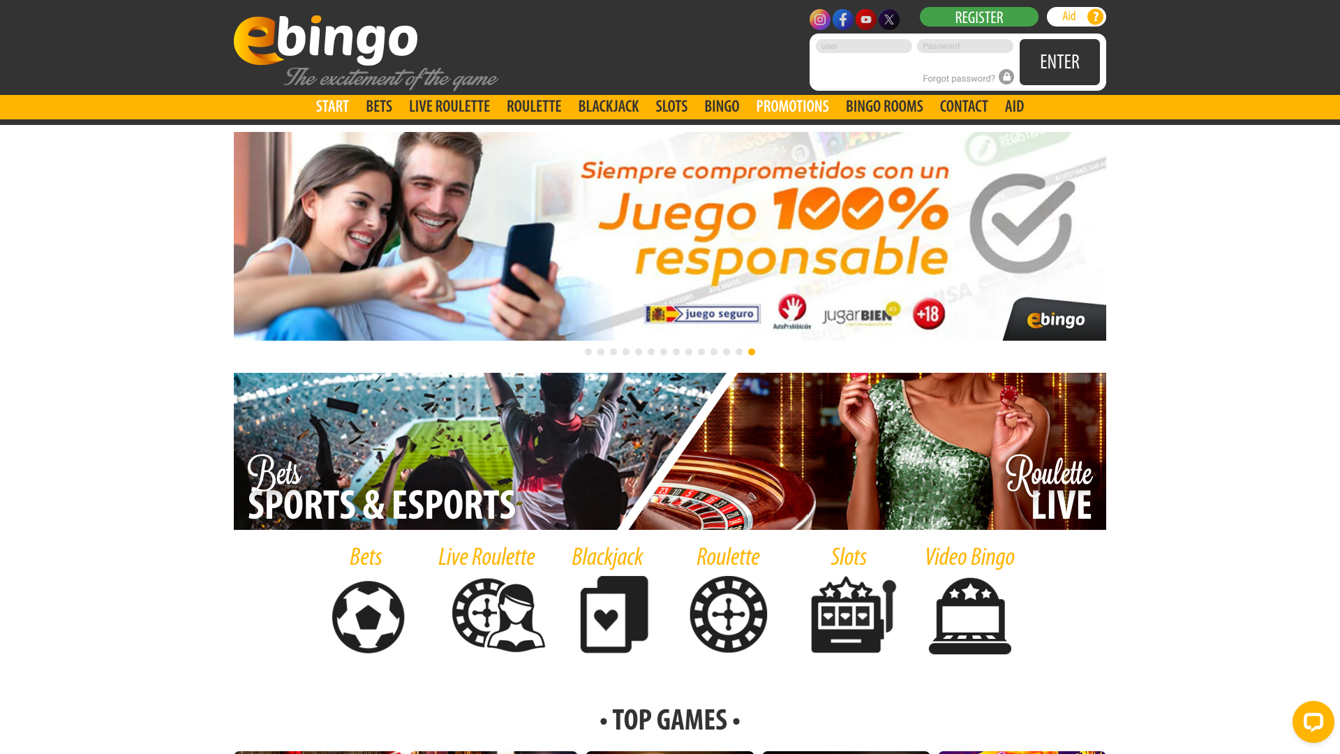 Ebingo Homepage Desktop