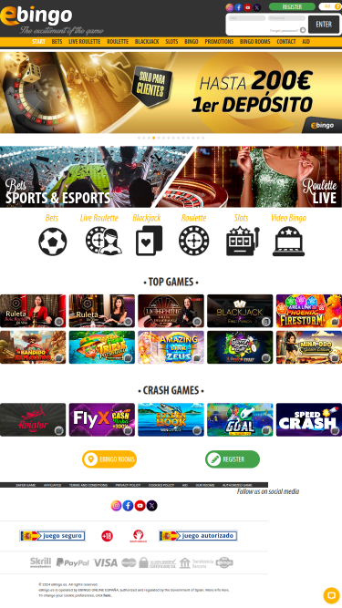 Ebingo Homepage Mobile