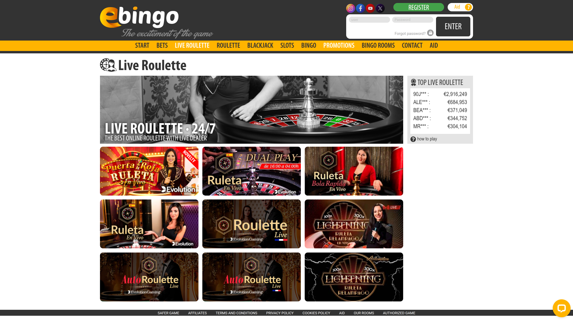 Ebingo Live Dealer Desktop