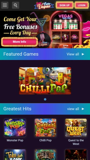 Eddy Vegas Mobile Image Homepage