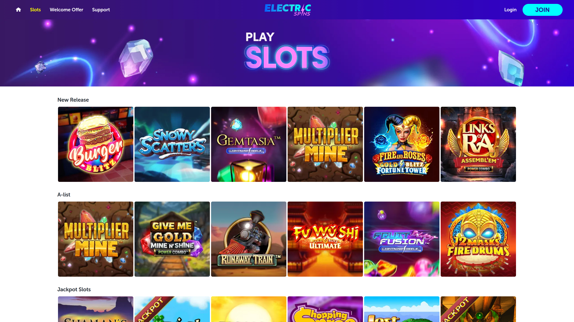 Electric Spins Casino Desktop Games