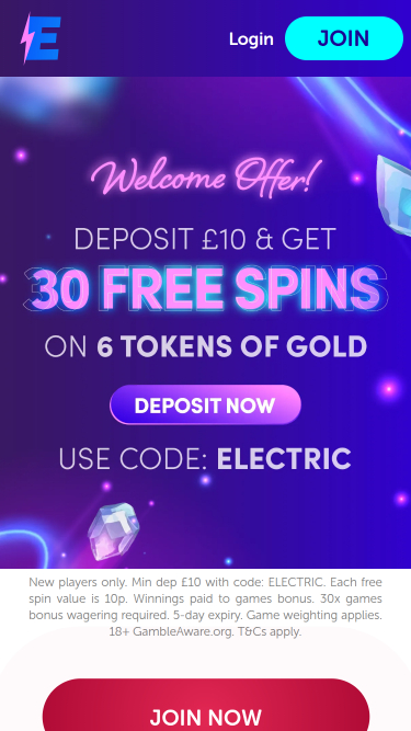 Electric Spins Casino Mobile Homepage