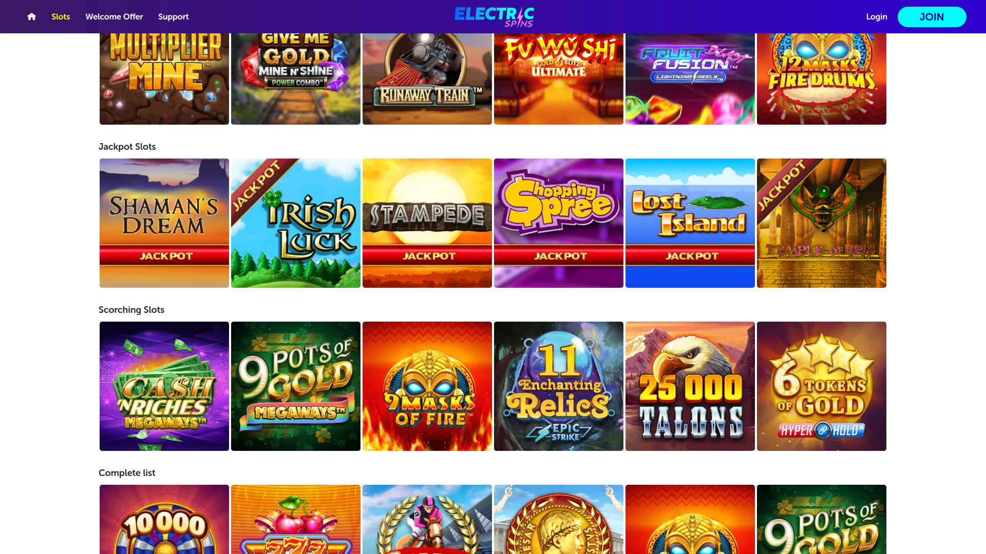 Electric Spins Casino Desktop Jackpot