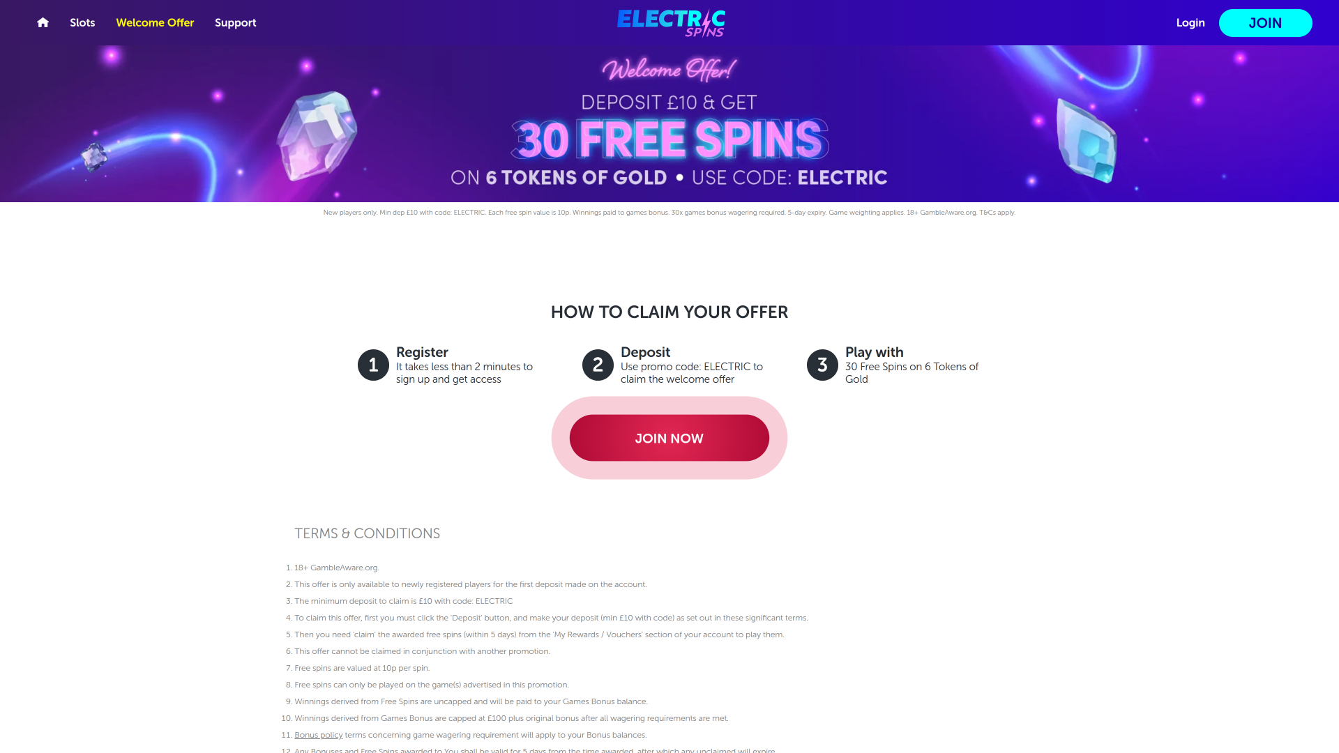Electric Spins Casino Desktop Promotions