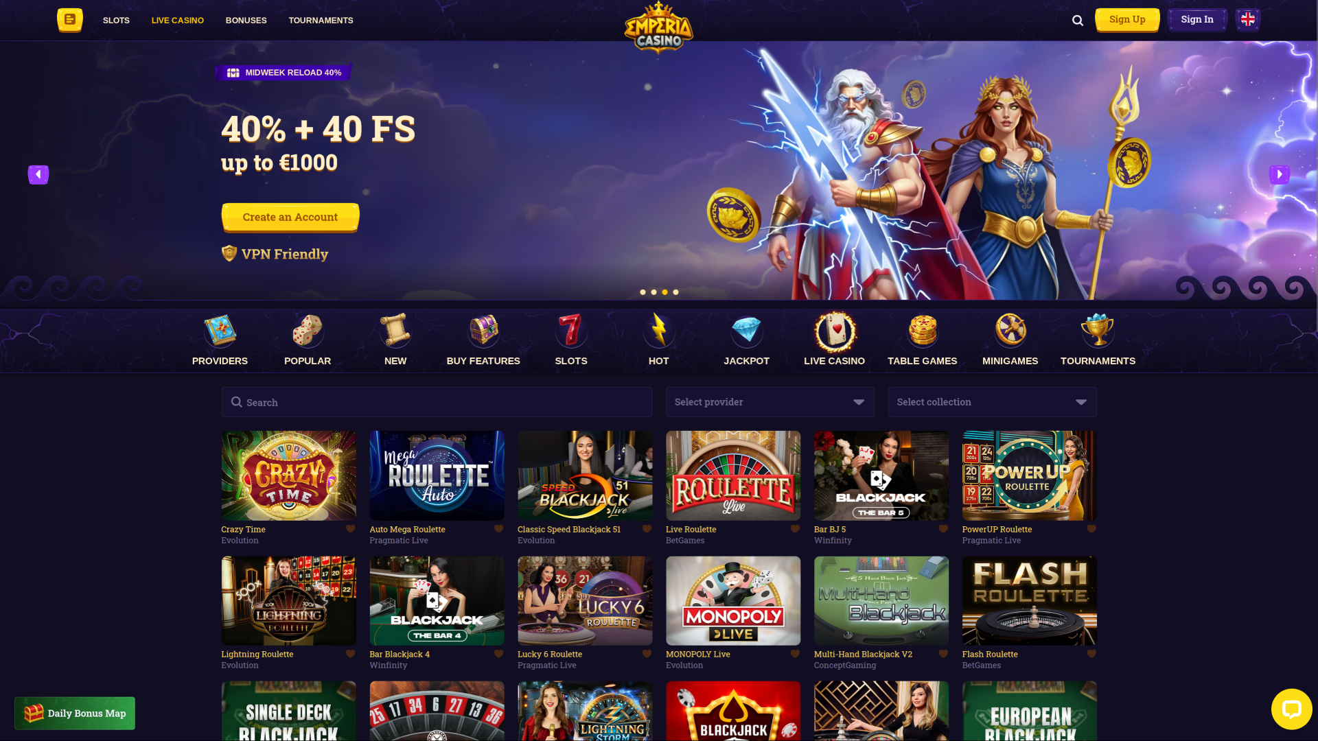 Emperia Casino Desktop Live Dealer
