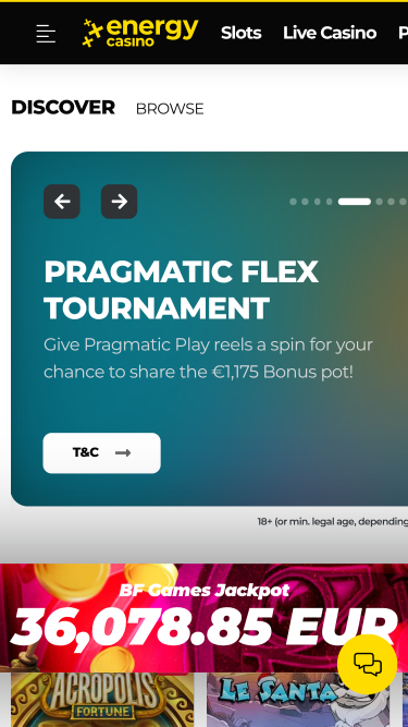 Energy Casino Homepage Mobile