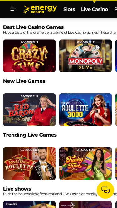 Energy Casino Live Dealer Mobile
