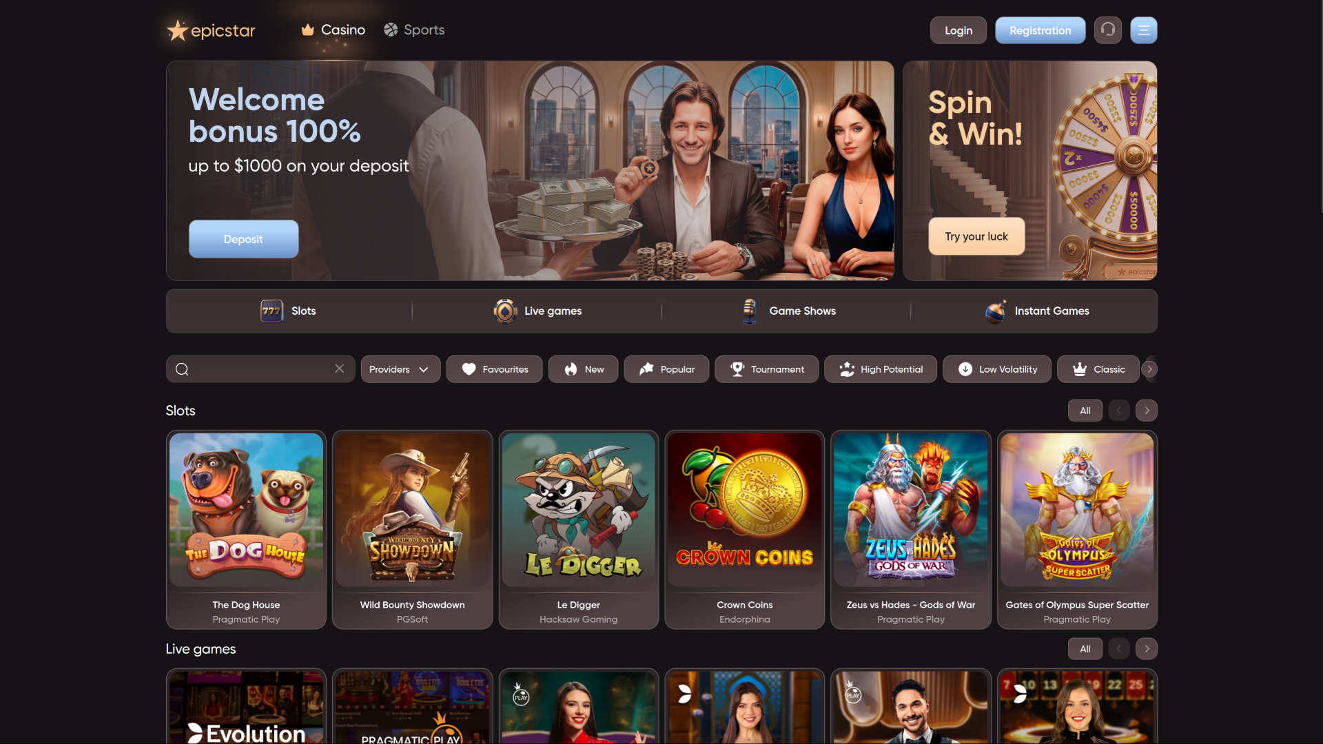 Epicstar Casino Desktop Homepage