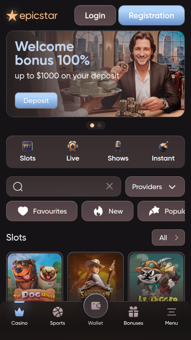 Epicstar Casino Mobile Homepage