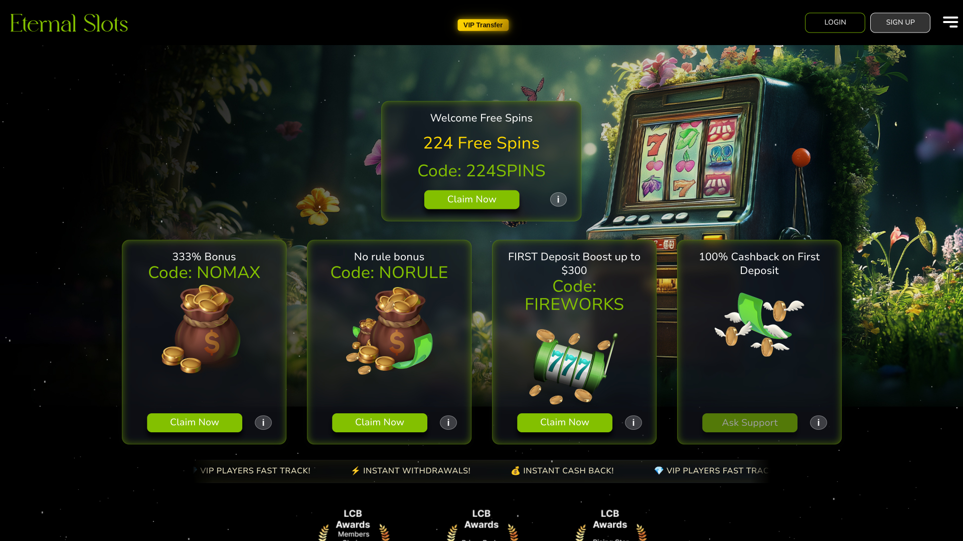 Eternal Slots Casino Homepage Desktop