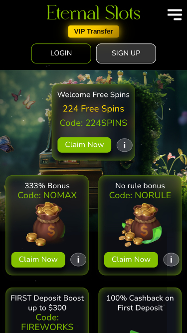 Eternal Slots Casino Homepage Mobile