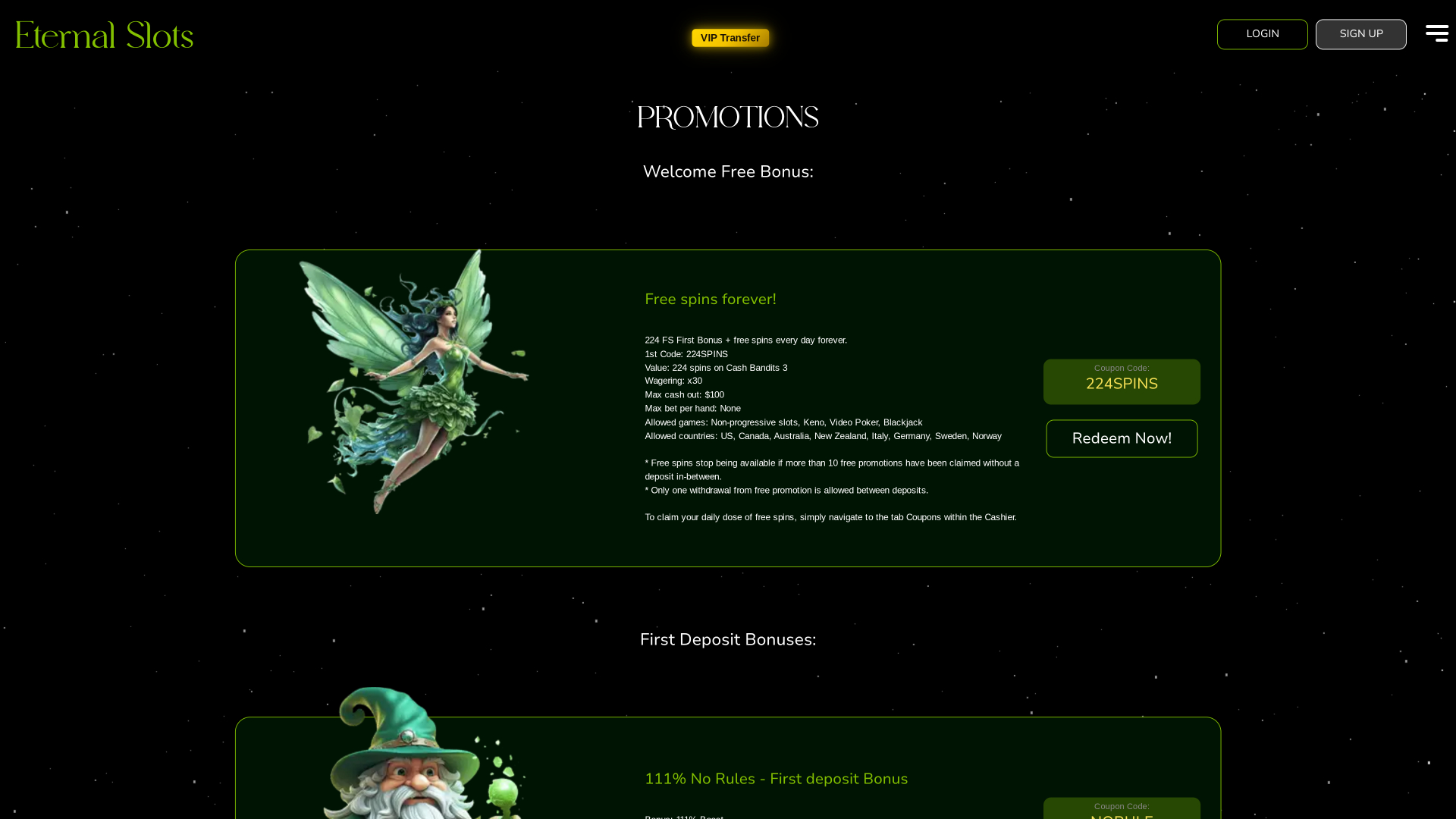 Eternal Slots Casino Promotions Desktop