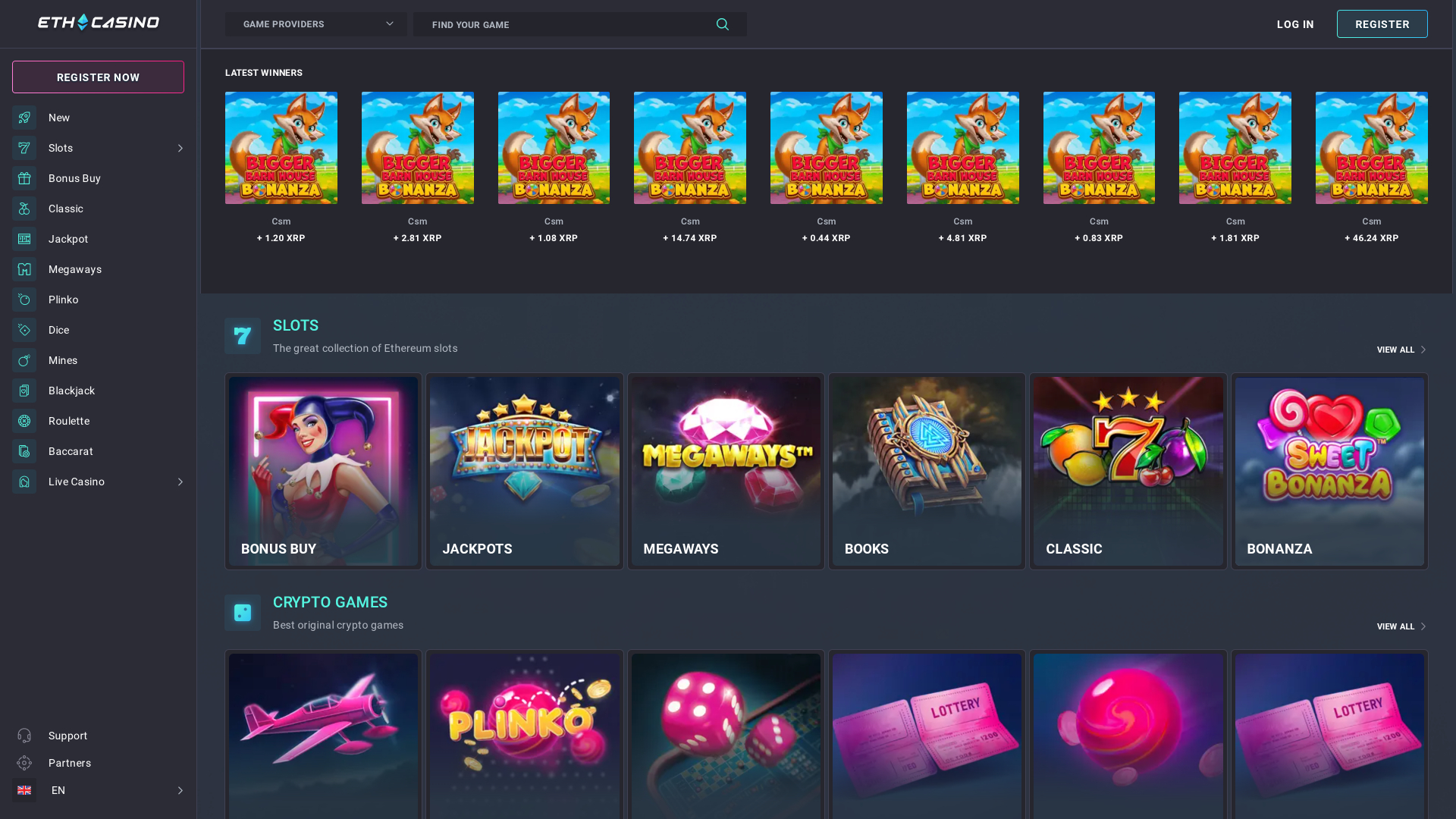 ETH Casino Homepage Desktop