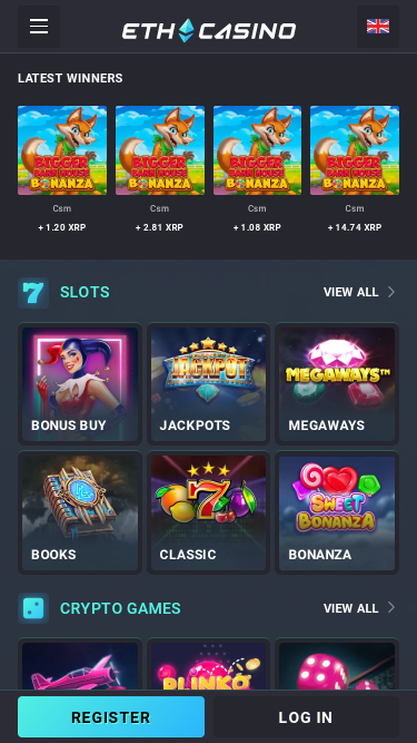 ETH Casino Homepage Mobile