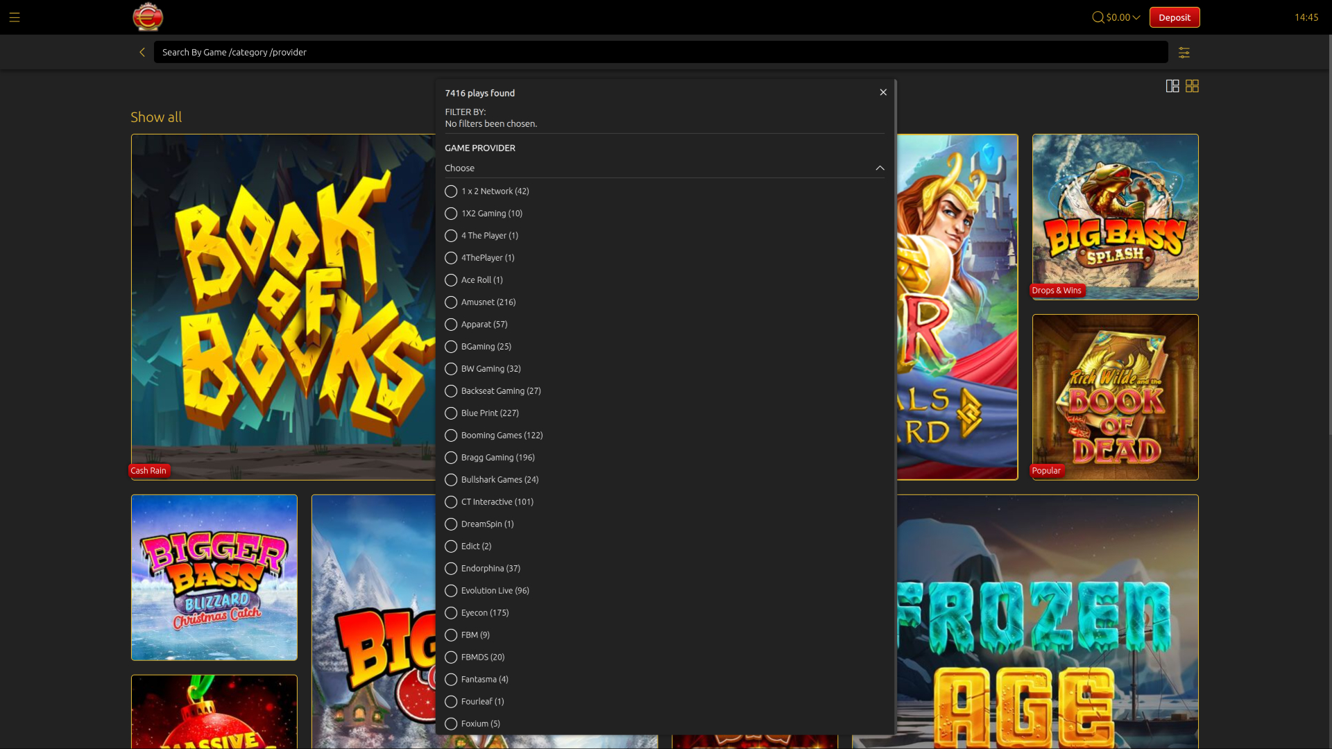 Euro King Casino Spielentwickler Desktop