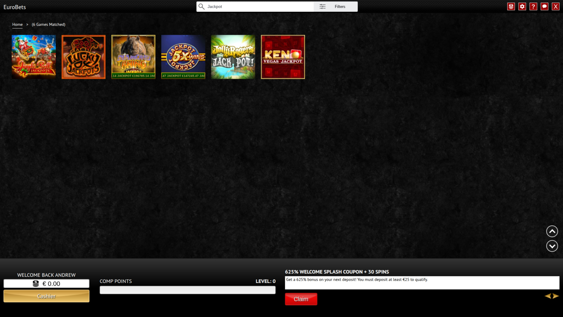 EuroBets Casino Jackpot Desktop