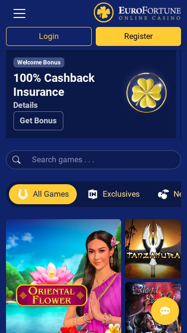 EuroFortune Casino Homepage Mobile